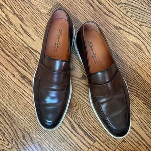 Santoni Italian Leather Loafers, Size 10 - image 1